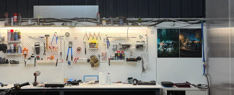 Workbench and tools at Courage Garage.